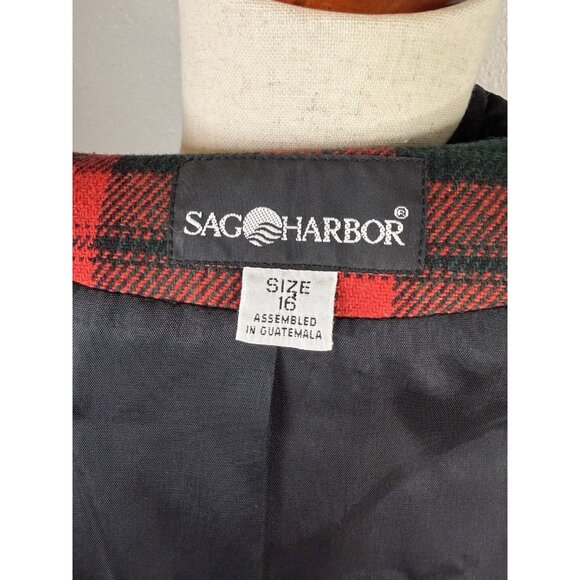 Sag Harbor Blazer Womens 16 Jacket Green Red Tartan Plaid Holidays Academia Wool - Picture 6 of 12